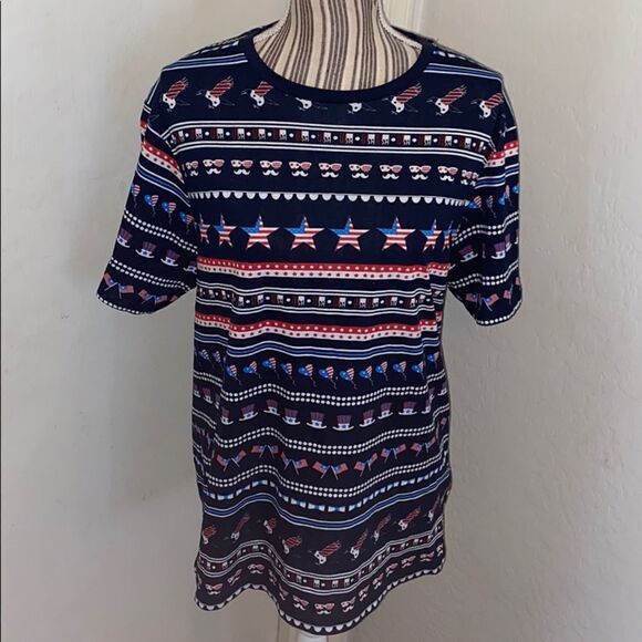 Patriotic Stars All Over Graphic Print Shirt 4th Of July USA Flag Red White Blue - Picture 1 of 9